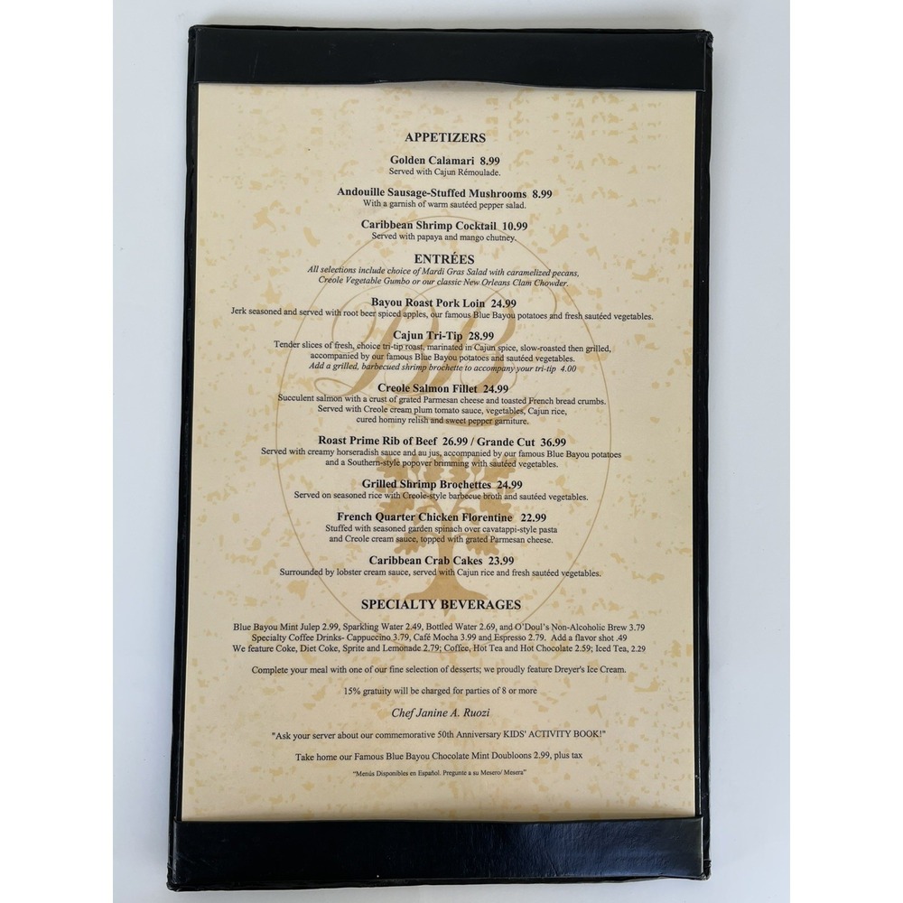 Disneyland 50th Anniversary Blue Bayou Menu Pirates of the Caribbean Authentic
